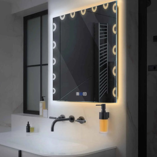 Square LED Mirror | Touch Buttons | Anti-Fog Function | Adjustable Color Temperature - Reyze Edge Series Model 4