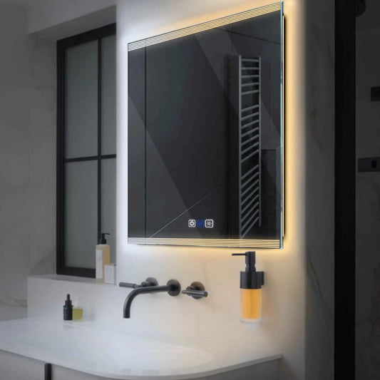 Square LED Mirror | Touch Buttons | Anti-Fog Function | Adjustable Color Temperature - Reyze Edge Series Model 8