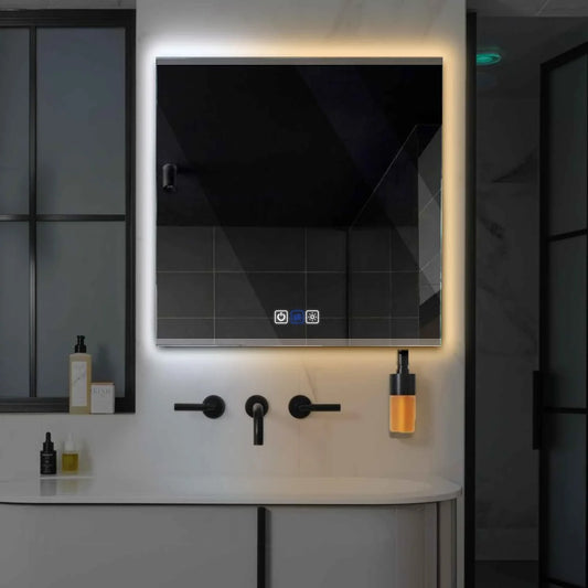 Square LED Mirror | Touch Buttons | Anti-Fog Function | Adjustable Color Temperature - Reyze Edge Series Model 8