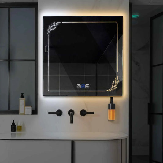 Square LED Mirror | Touch Buttons | Anti-Fog Function | Adjustable Color Temperature - Reyze Good Vibes Series Model 1