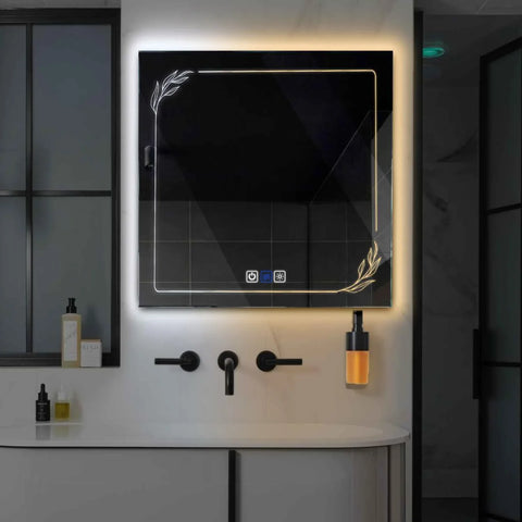 Square LED Mirror | Touch Buttons | Anti-Fog Function | Adjustable Color Temperature - Reyze Good Vibes Series Model 1