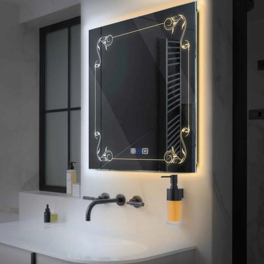 Square LED Mirror | Touch Buttons | Anti-Fog Function | Adjustable Color Temperature - Reyze Good Vibes Series Model 5