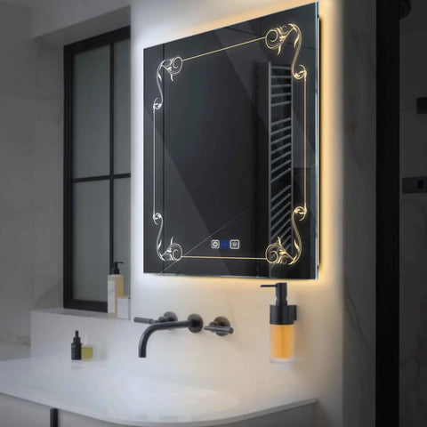Square LED Mirror | Touch Buttons | Anti-Fog Function | Adjustable Color Temperature - Reyze Good Vibes Series Model 5
