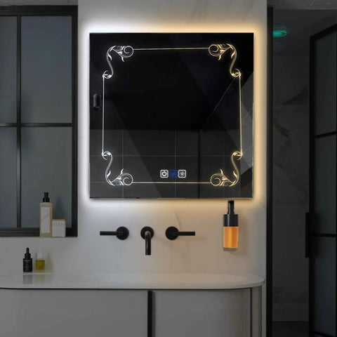 Square LED Mirror | Touch Buttons | Anti-Fog Function | Adjustable Color Temperature - Reyze Good Vibes Series Model 5