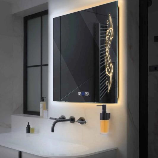 Square LED Mirror | Touch Buttons | Anti-Fog Function | Adjustable Color Temperature - Reyze Good Vibes Series Model 6