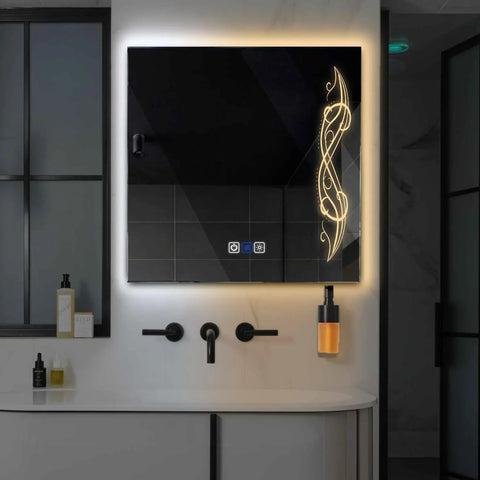 Square LED Mirror | Touch Buttons | Anti-Fog Function | Adjustable Color Temperature - Reyze Good Vibes Series Model 6