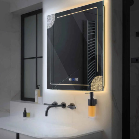 Square LED Mirror | Touch Buttons | Anti-Fog Function | Adjustable Color Temperature - Reyze Good Vibes Series Model 7