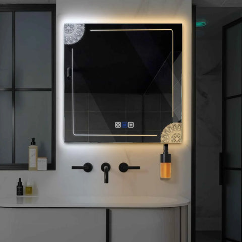 Square LED Mirror | Touch Buttons | Anti-Fog Function | Adjustable Color Temperature - Reyze Good Vibes Series Model 7