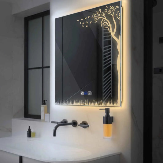 Square LED Mirror | Touch Buttons | Anti-Fog Function | Adjustable Color Temperature - Reyze Good Vibes Series Model 8