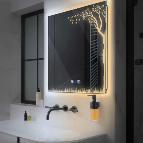 Square LED Mirror | Touch Buttons | Anti-Fog Function | Adjustable Color Temperature - Reyze Good Vibes Series Model 8