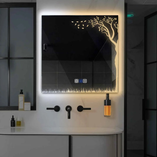 Square LED Mirror | Touch Buttons | Anti-Fog Function | Adjustable Color Temperature - Reyze Good Vibes Series Model 8