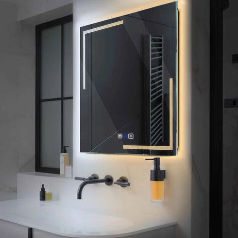 Square LED Mirror | Touch Buttons | Anti-Fog Function | Adjustable Color Temperature - Reyze Minimal Series Model 2