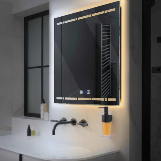 Square LED Mirror | Touch Buttons | Anti-Fog Function | Adjustable Color Temperature - Reyze Minimal Series Model 3