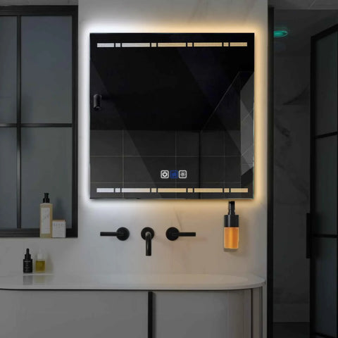 Square LED Mirror | Touch Buttons | Anti-Fog Function | Adjustable Color Temperature - Reyze Minimal Series Model 3