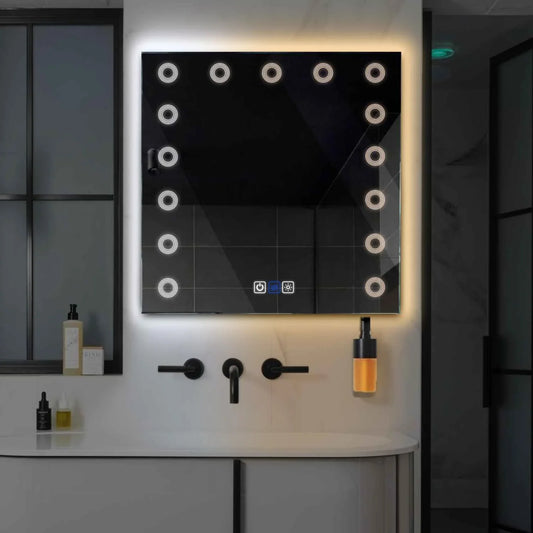 Square LED Mirror | Touch Buttons | Anti-Fog Function | Adjustable Color Temperature - Reyze Minimal Series Model 4