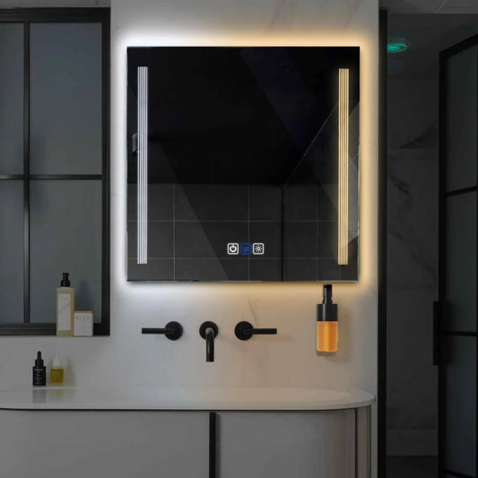 Square LED Mirror | Touch Buttons | Anti-Fog Function | Adjustable Color Temperature - Reyze Minimal Series Model 7