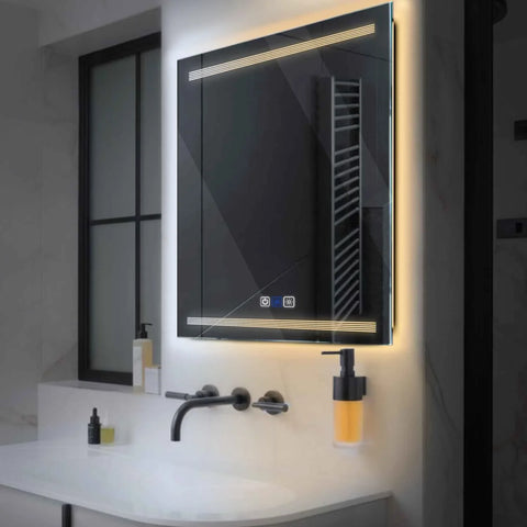Square LED Mirror | Touch Buttons | Anti-Fog Function | Adjustable Color Temperature - Reyze Minimal Series Model 8