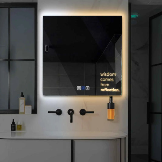 Square LED Mirror | Touch Buttons | Anti-Fog Function | Adjustable Color Temperature - Reyze Motivated Series Model 1