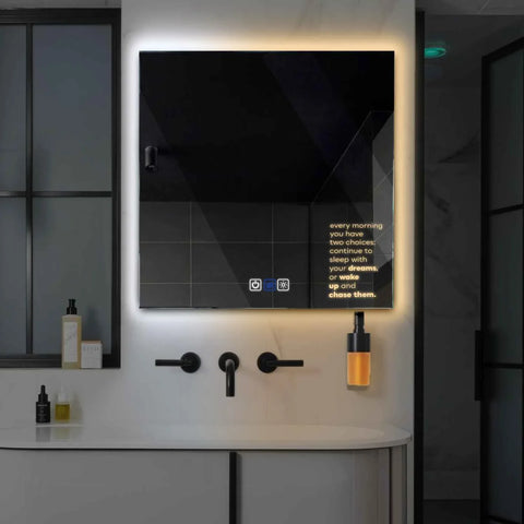 Square LED Mirror | Touch Buttons | Anti-Fog Function | Adjustable Color Temperature - Reyze Motivated Series Model 2