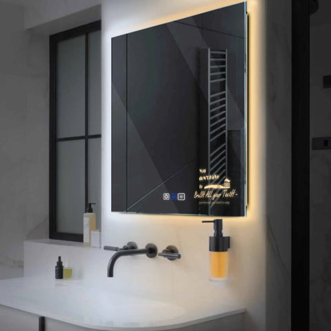Square LED Mirror | Touch Buttons | Anti-Fog Function | Adjustable Color Temperature - Reyze Motivated Series Model 3