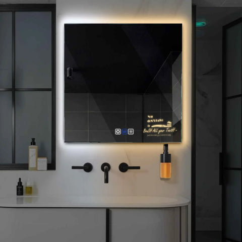 Square LED Mirror | Touch Buttons | Anti-Fog Function | Adjustable Color Temperature - Reyze Motivated Series Model 3