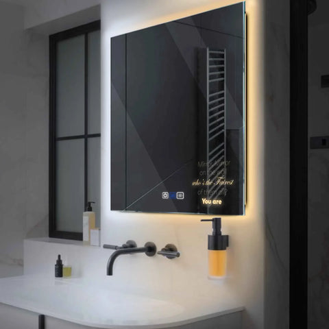 Square LED Mirror | Touch Buttons | Anti-Fog Function | Adjustable Color Temperature - Reyze Motivated Series Model 4