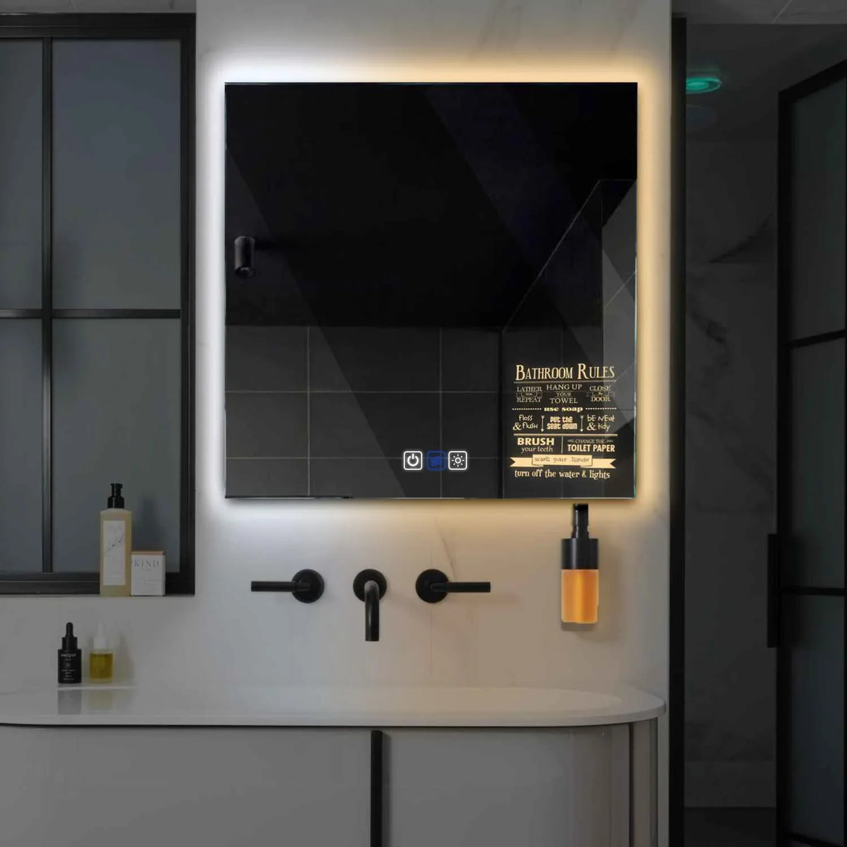 Square LED Mirror | Touch Buttons | Anti-Fog Function | Adjustable Color Temperature - Reyze Motivated Series Model 5