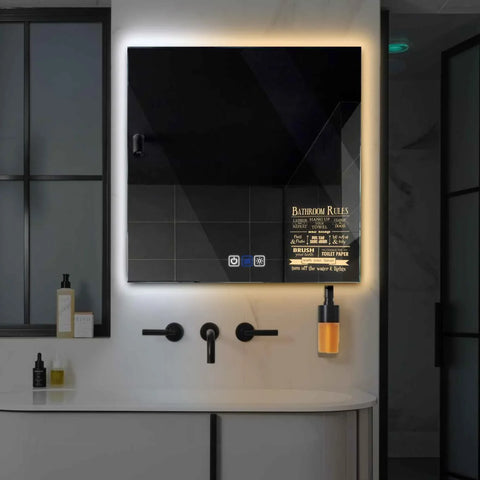 Square LED Mirror | Touch Buttons | Anti-Fog Function | Adjustable Color Temperature - Reyze Motivated Series Model 5