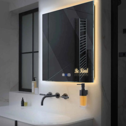 Square LED Mirror | Touch Buttons | Anti-Fog Function | Adjustable Color Temperature - Reyze Motivated Series Model 6