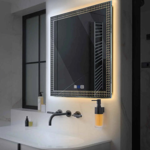 Square LED Mirror | Touch Buttons | Anti-Fog Function | Adjustable Color Temperature - Reyze Official Series Model 3