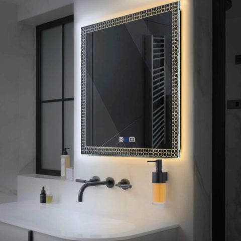 Square LED Mirror | Touch Buttons | Anti-Fog Function | Adjustable Color Temperature - Reyze Official Series Model 4