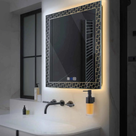 Square LED Mirror | Touch Buttons | Anti-Fog Function | Adjustable Color Temperature - Reyze Official Series Model 7