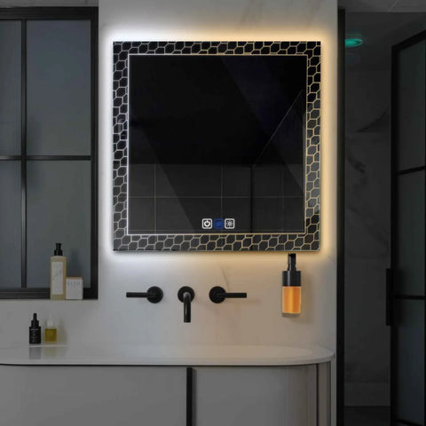 Square LED Mirror | Touch Buttons | Anti-Fog Function | Adjustable Color Temperature - Reyze Official Series Model 7