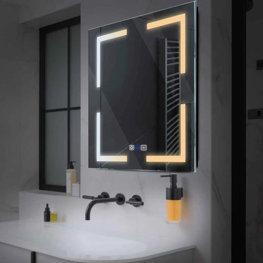 Square LED Mirror | Touch Buttons | Anti-Fog Function | Adjustable Color Temperature - Reyze Salono Series Model 2