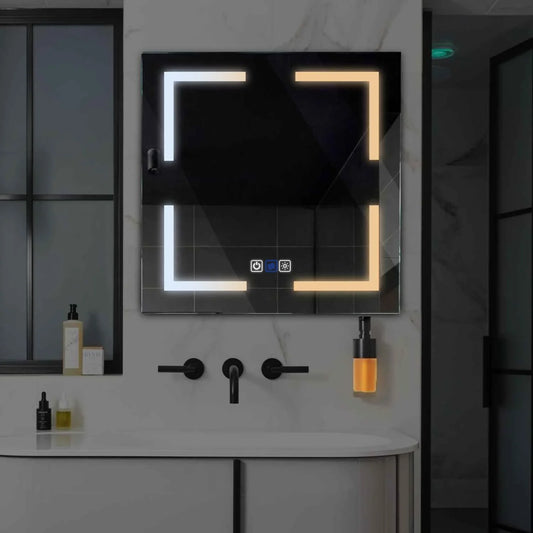 Square LED Mirror | Touch Buttons | Anti-Fog Function | Adjustable Color Temperature - Reyze Salono Series Model 2