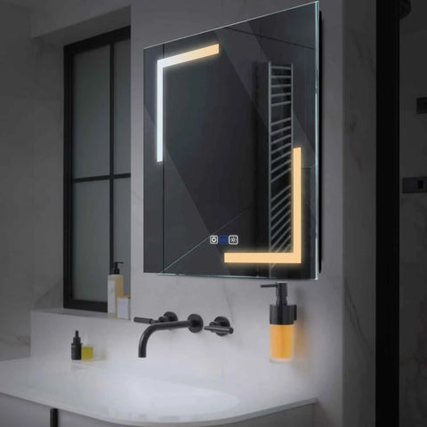 Square LED Mirror | Touch Buttons | Anti-Fog Function | Adjustable Color Temperature - Reyze Salono Series Model 3