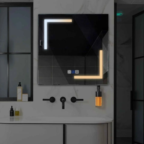 Square LED Mirror | Touch Buttons | Anti-Fog Function | Adjustable Color Temperature - Reyze Salono Series Model 3