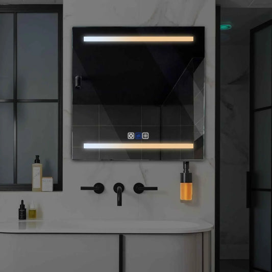 Square LED Mirror | Touch Buttons | Anti-Fog Function | Adjustable Color Temperature - Reyze Salono Series Model 4