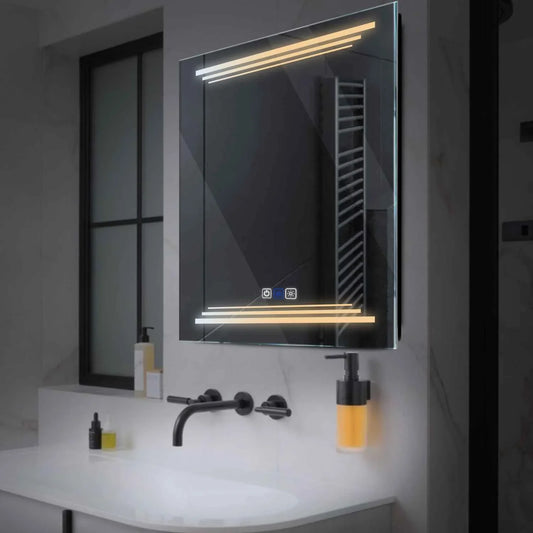 Square LED Mirror | Touch Buttons | Anti-Fog Function | Adjustable Color Temperature - Reyze Salono Series Model 7