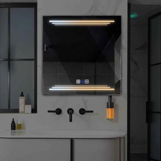 Square LED Mirror | Touch Buttons | Anti-Fog Function | Adjustable Color Temperature - Reyze Salono Series Model 7