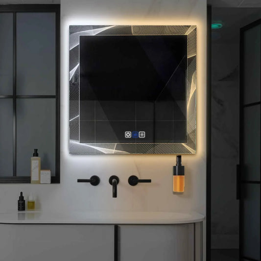 Square LED Mirror | Touch Buttons | Anti-Fog Function | Adjustable Color Temperature - Reyze Simetria Series Model 2