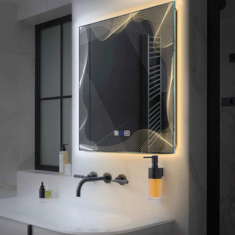 Square LED Mirror | Touch Buttons | Anti-Fog Function | Adjustable Color Temperature - Reyze Simetria Series Model 3