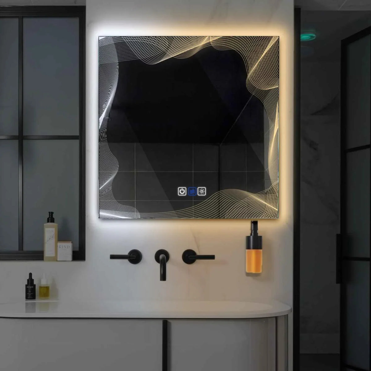 Square LED Mirror | Touch Buttons | Anti-Fog Function | Adjustable Color Temperature - Reyze Simetria Series Model 3