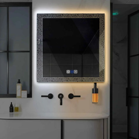 Square LED Mirror | Touch Buttons | Anti-Fog Function | Adjustable Color Temperature - Reyze Simetria Series Model 5