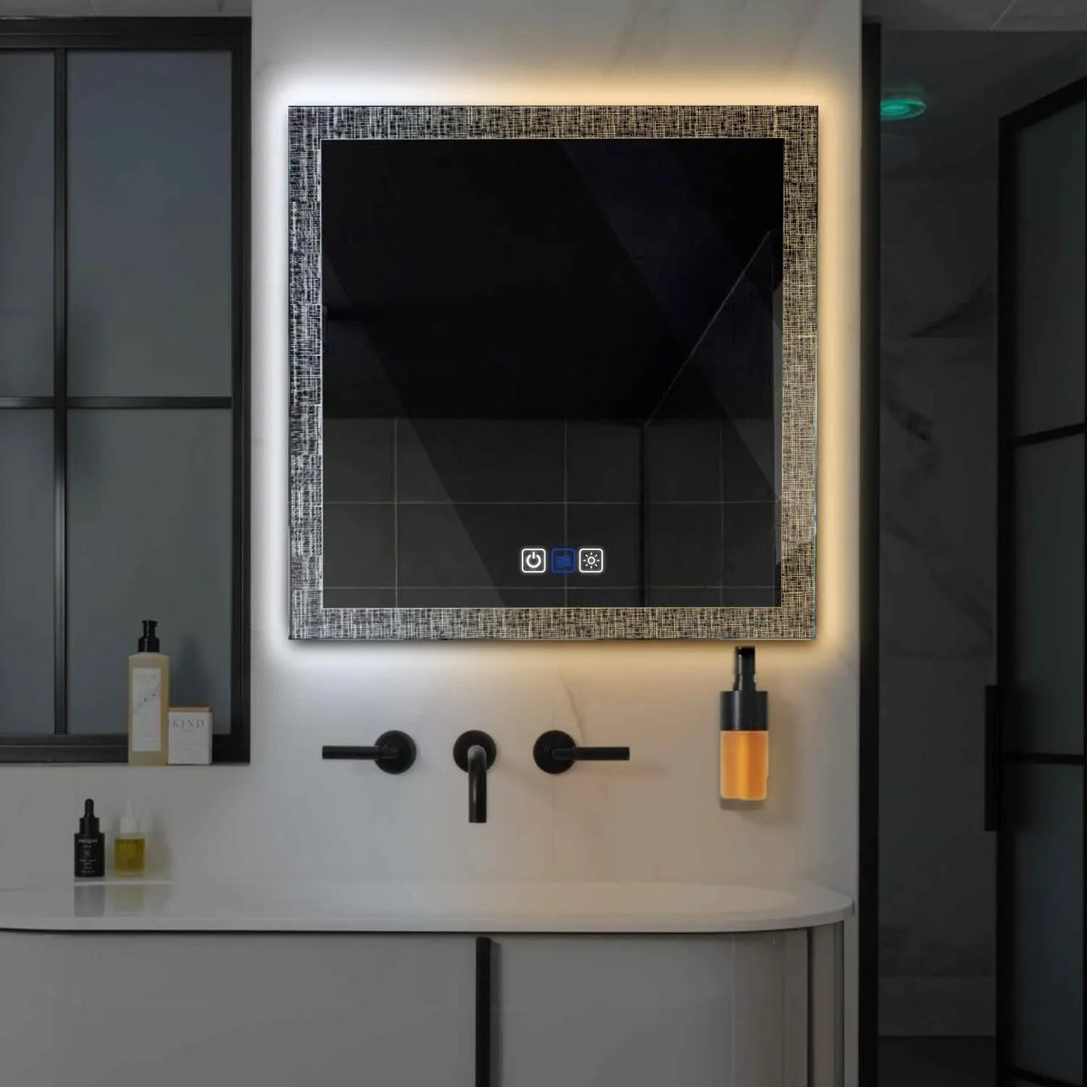 Square LED Mirror | Touch Buttons | Anti-Fog Function | Adjustable Color Temperature - Reyze Simetria Series Model 6