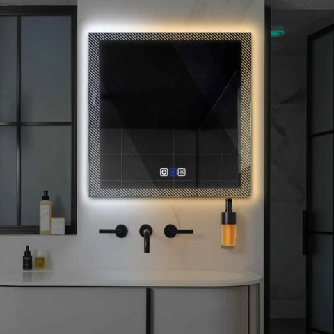 Square LED Mirror | Touch Buttons | Anti-Fog Function | Adjustable Color Temperature - Reyze Simetria Series Model 7