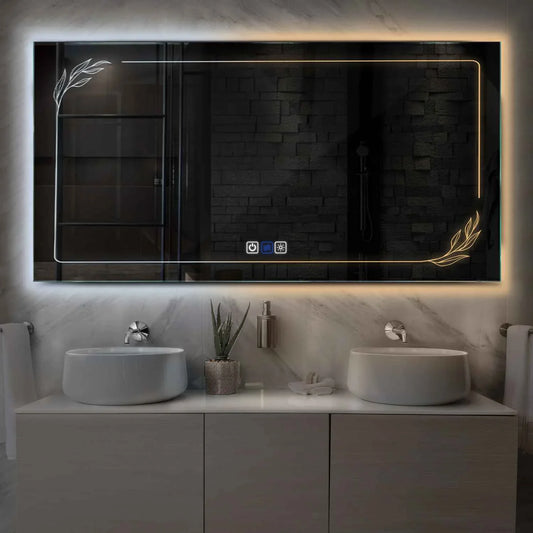 Horizontal LED Mirror | Touch Buttons | Anti-Fog Function | Adjustable Color Temperature - Reyze Good Vibes Series Model 1
