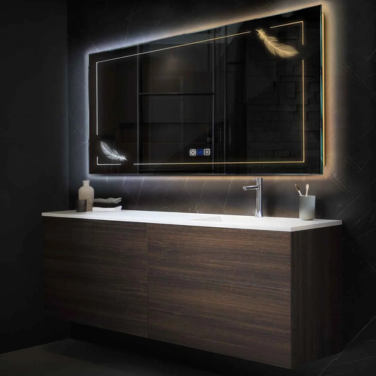 Horizontal LED Mirror | Touch Buttons | Anti-Fog Function | Adjustable Color Temperature - Reyze Good Vibes Series Model 2