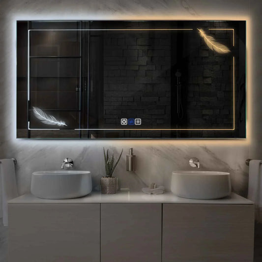 Horizontal LED Mirror | Touch Buttons | Anti-Fog Function | Adjustable Color Temperature - Reyze Good Vibes Series Model 2