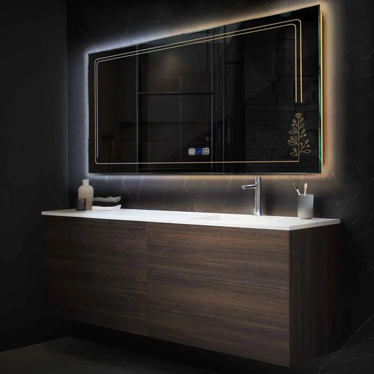 Horizontal LED Mirror | Touch Buttons | Anti-Fog Function | Adjustable Color Temperature - Reyze Good Vibes Series Model 3